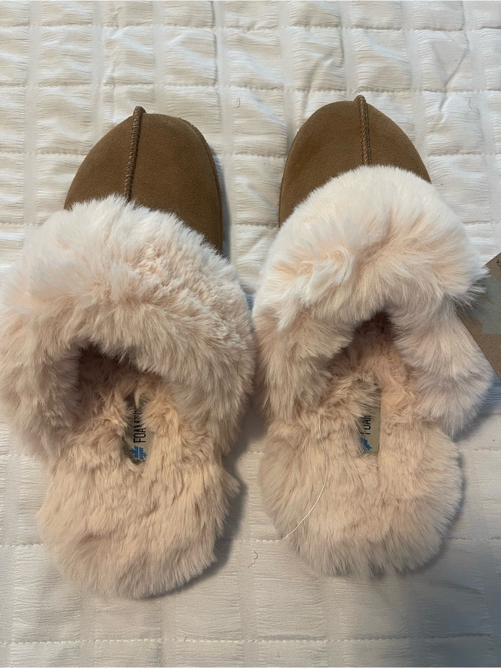 Foamtreads Brown Slippers with Plush Cream Fur Lining